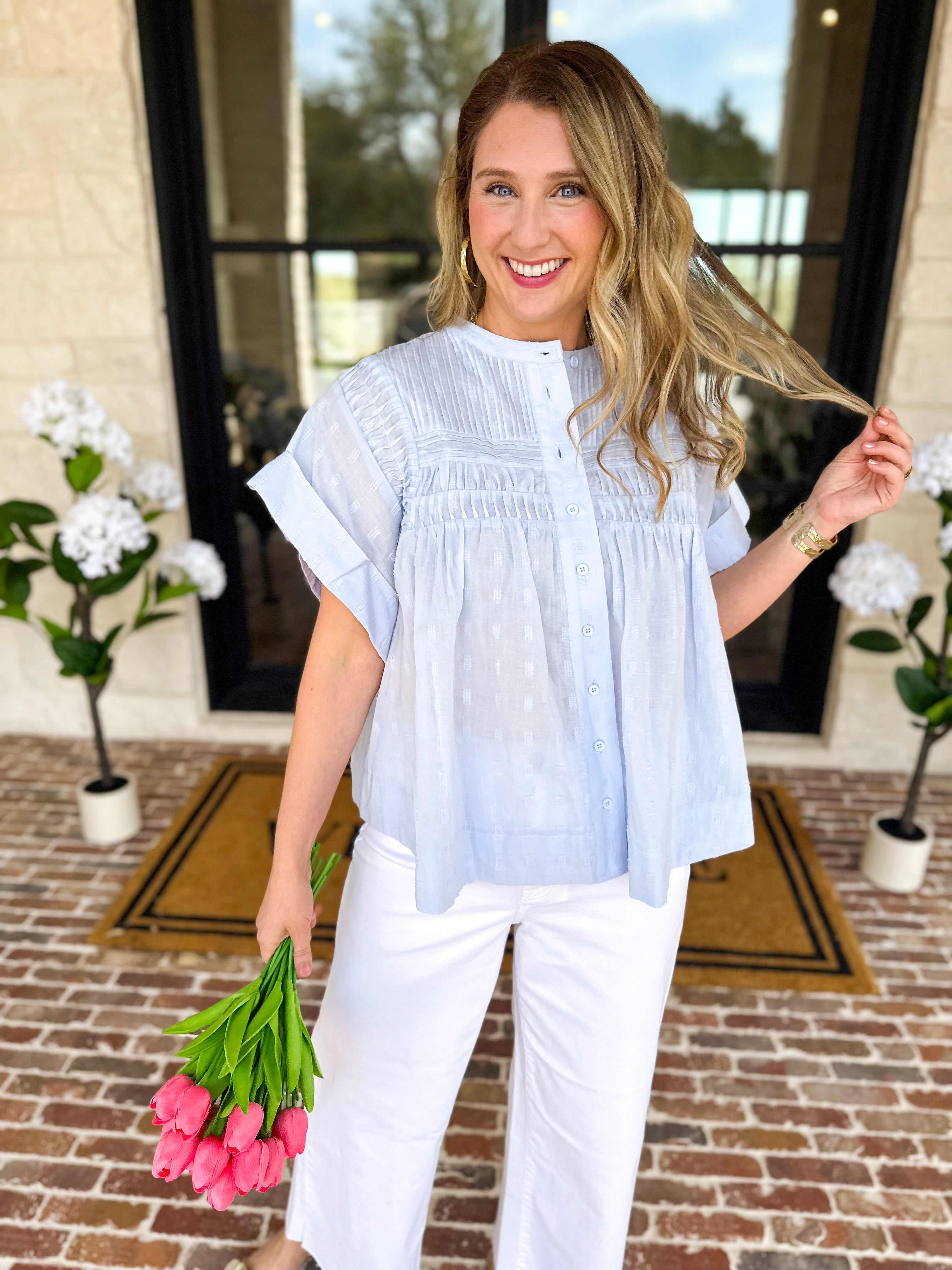 Sweet Blue Blouse-200 Fashion Blouses-FATE-July & June Women's Fashion Boutique Located in San Antonio, Texas
