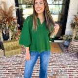 Cozy Collared Oversized Sweater Top - Green-230 Sweaters/Cardis-ENTRO-July & June Women's Fashion Boutique Located in San Antonio, Texas