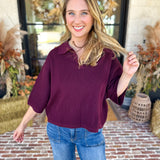 Cozy Collared Oversized Sweater Top - Merlot-230 Sweaters/Cardis-ENTRO-July & June Women's Fashion Boutique Located in San Antonio, Texas