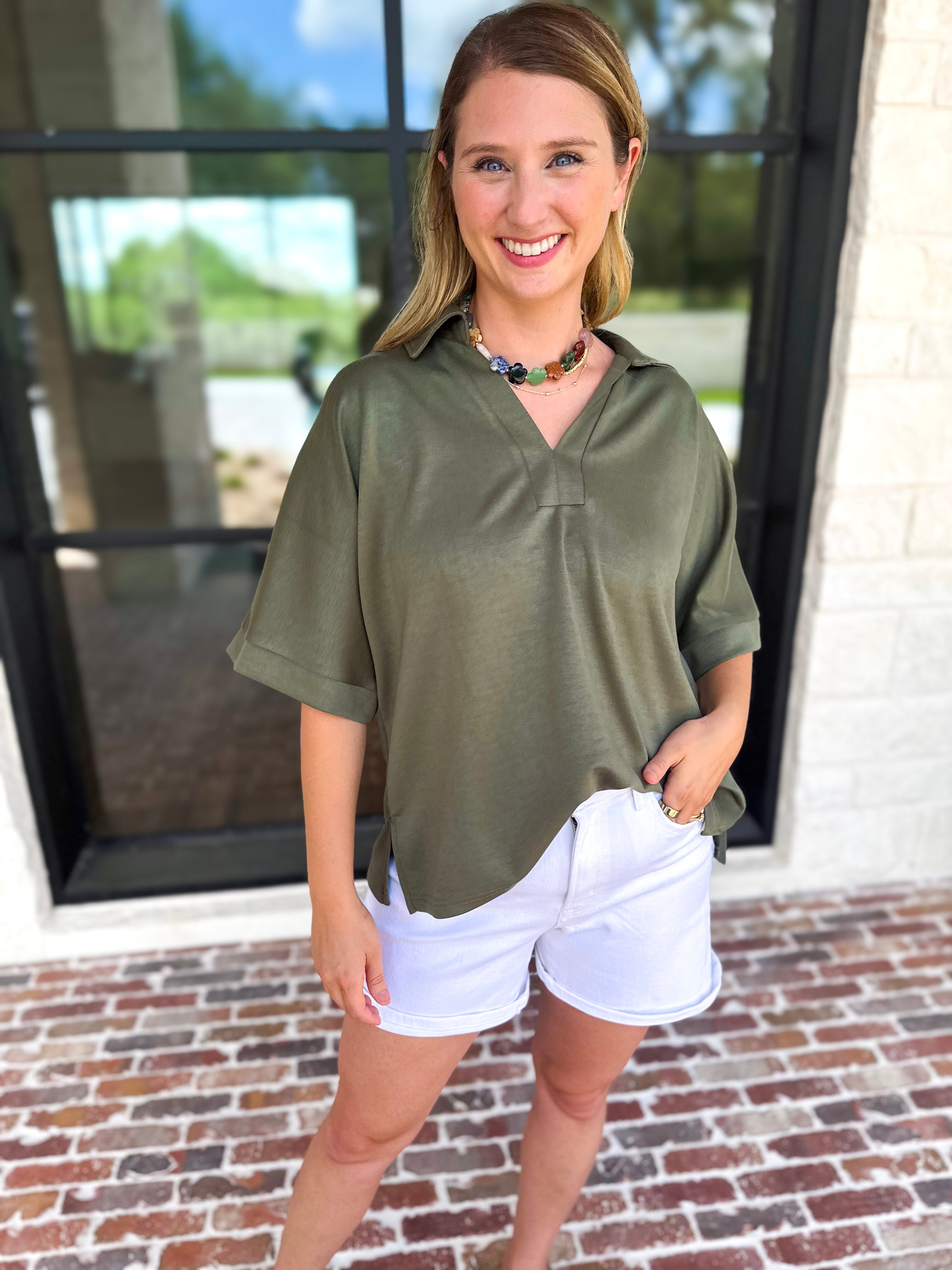 The Laurel Comfy Top - Olive-210 Casual Blouses-JODIFL-July & June Women's Fashion Boutique Located in San Antonio, Texas
