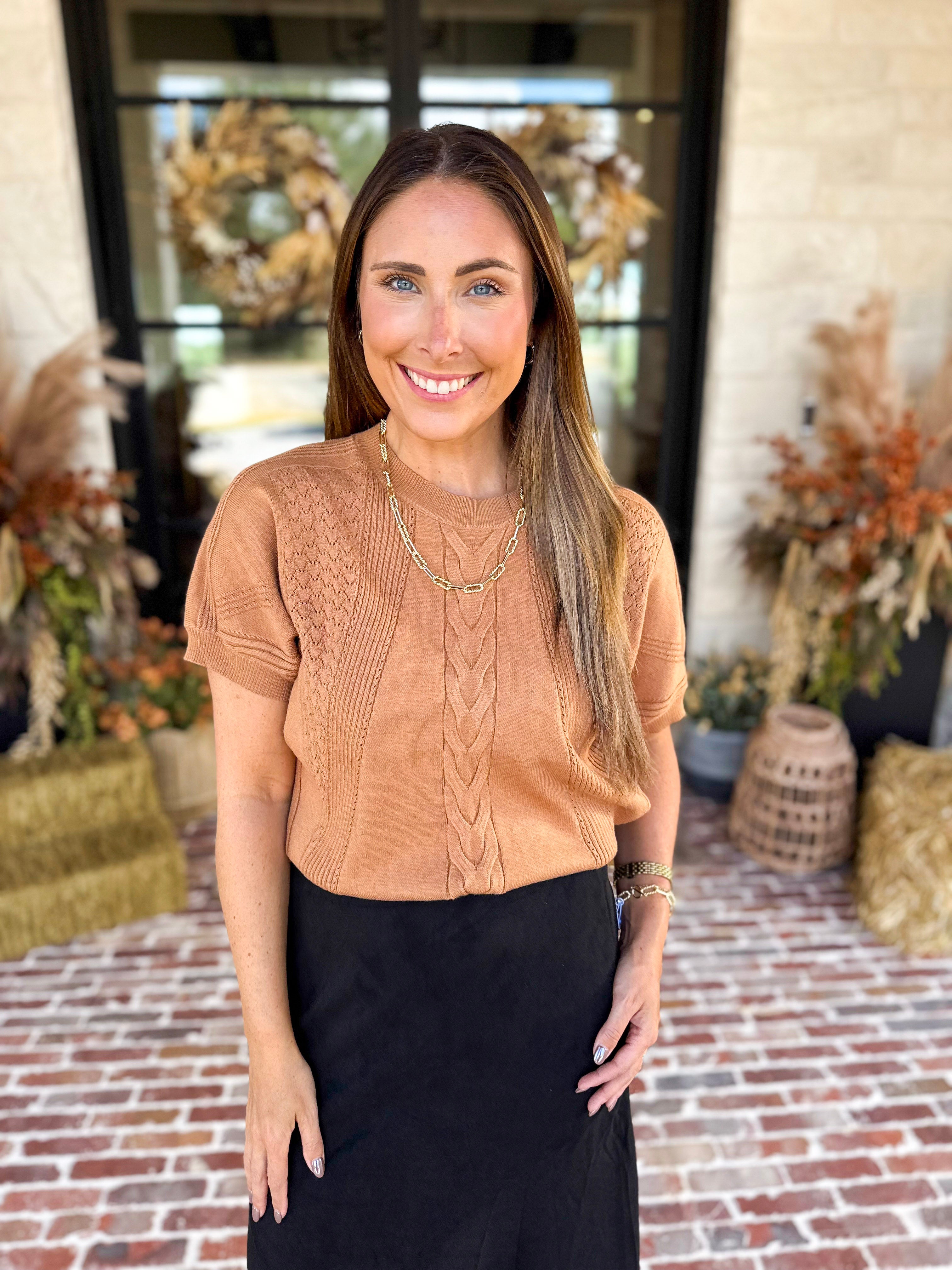 Lightweight Cable Knit Sweater - Tan-230 Sweaters/Cardis-FATE-July & June Women's Fashion Boutique Located in San Antonio, Texas