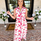 Vibrant Pink Floral Midi Dress-500 Midi-IN FEBRUARY-July & June Women's Fashion Boutique Located in San Antonio, Texas