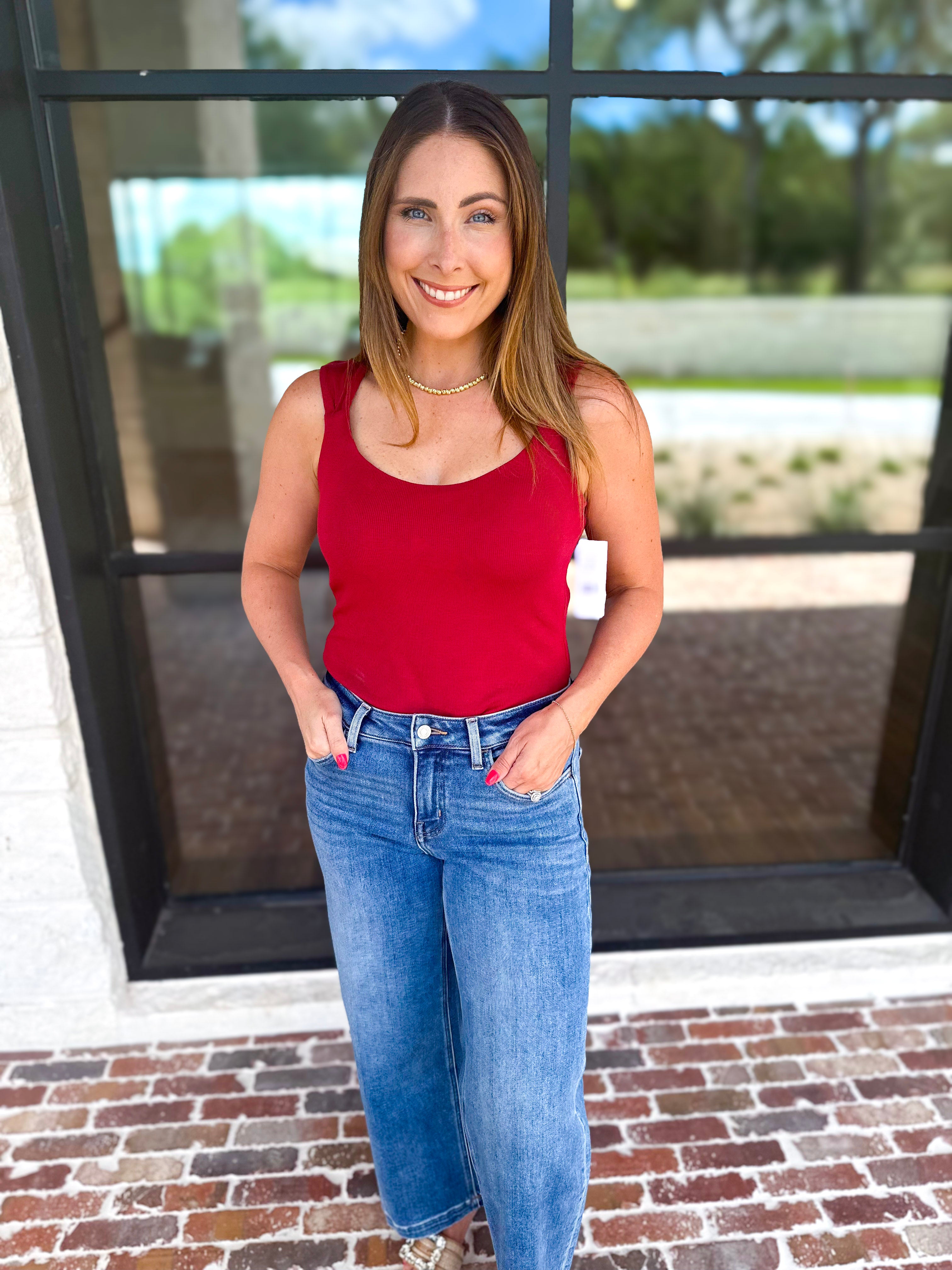 Liverpool - The Signature Scoop Neck Tank - Cranberry-210 Casual Blouses-LIVERPOOL JEANS COMPANY-July & June Women's Fashion Boutique Located in San Antonio, Texas