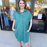 Go-To Utility Mini Dress - Green-510 Mini-IN FEBRUARY-July & June Women's Fashion Boutique Located in San Antonio, Texas