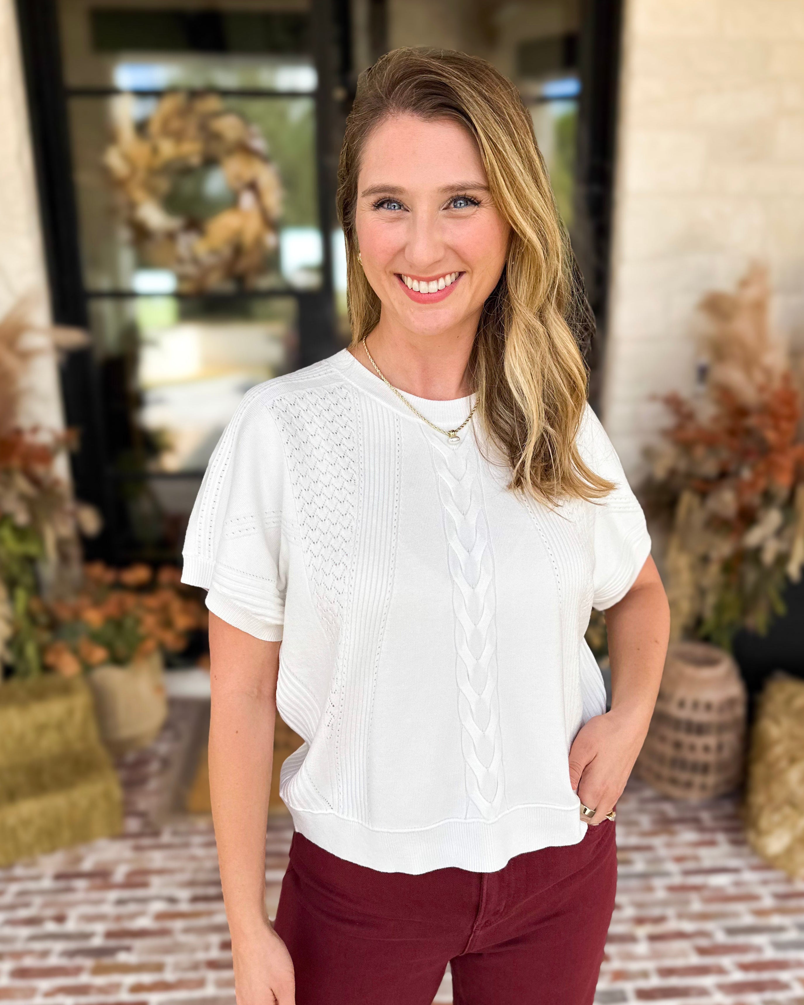 Lightweight Cable Knit Sweater - Cream-230 Sweaters/Cardis-FATE-July & June Women's Fashion Boutique Located in San Antonio, Texas