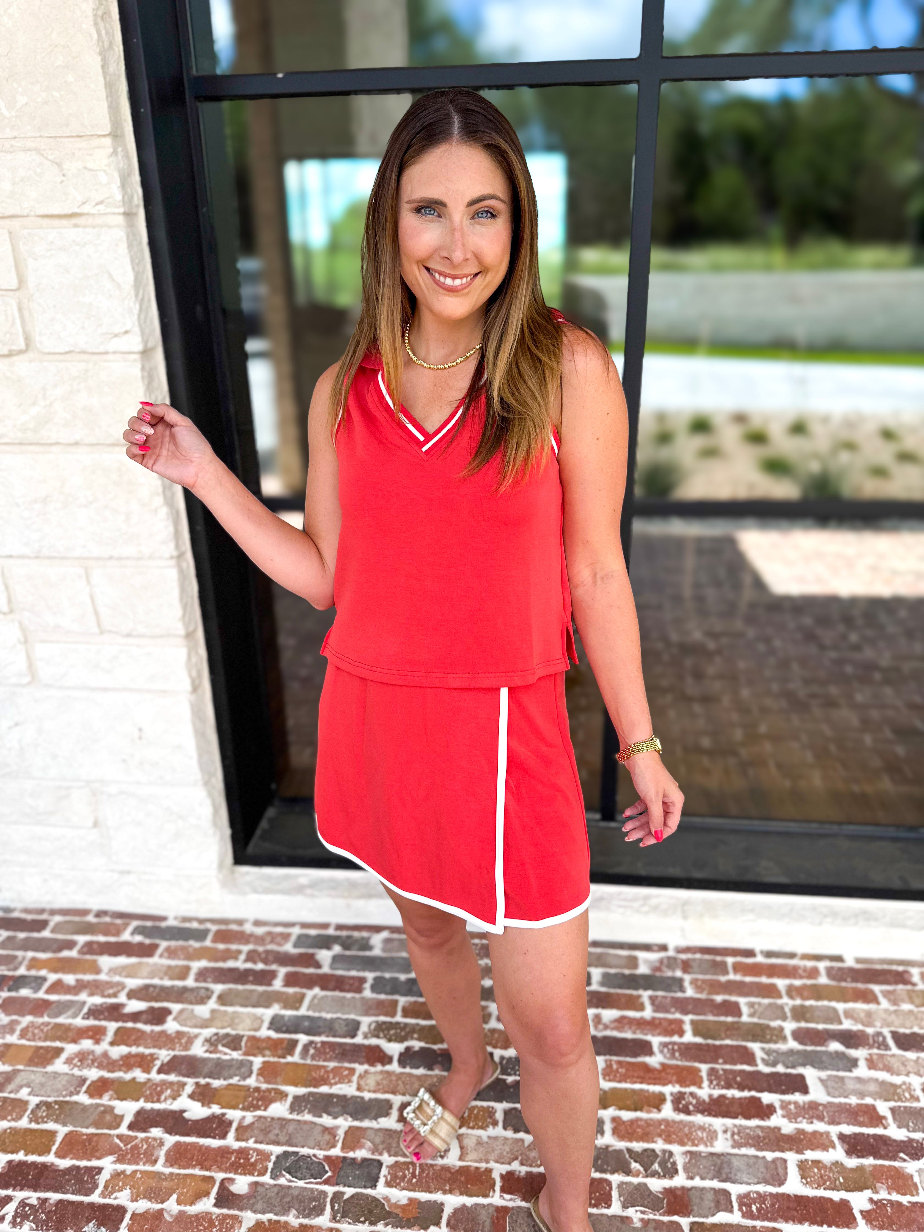 The Sunday Stroll Athleisure Skort - Red-300 Athleisure/Lounge-SKIES ARE BLUE-July & June Women's Fashion Boutique Located in San Antonio, Texas