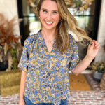 Marina Floral Puff Sleeve Blouse-200 Fashion Blouses-OLIVACEOUS-July & June Women's Fashion Boutique Located in San Antonio, Texas