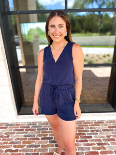 The Weekender Navy Romper-300 Athleisure/Lounge-SKIES ARE BLUE-July & June Women's Fashion Boutique Located in San Antonio, Texas