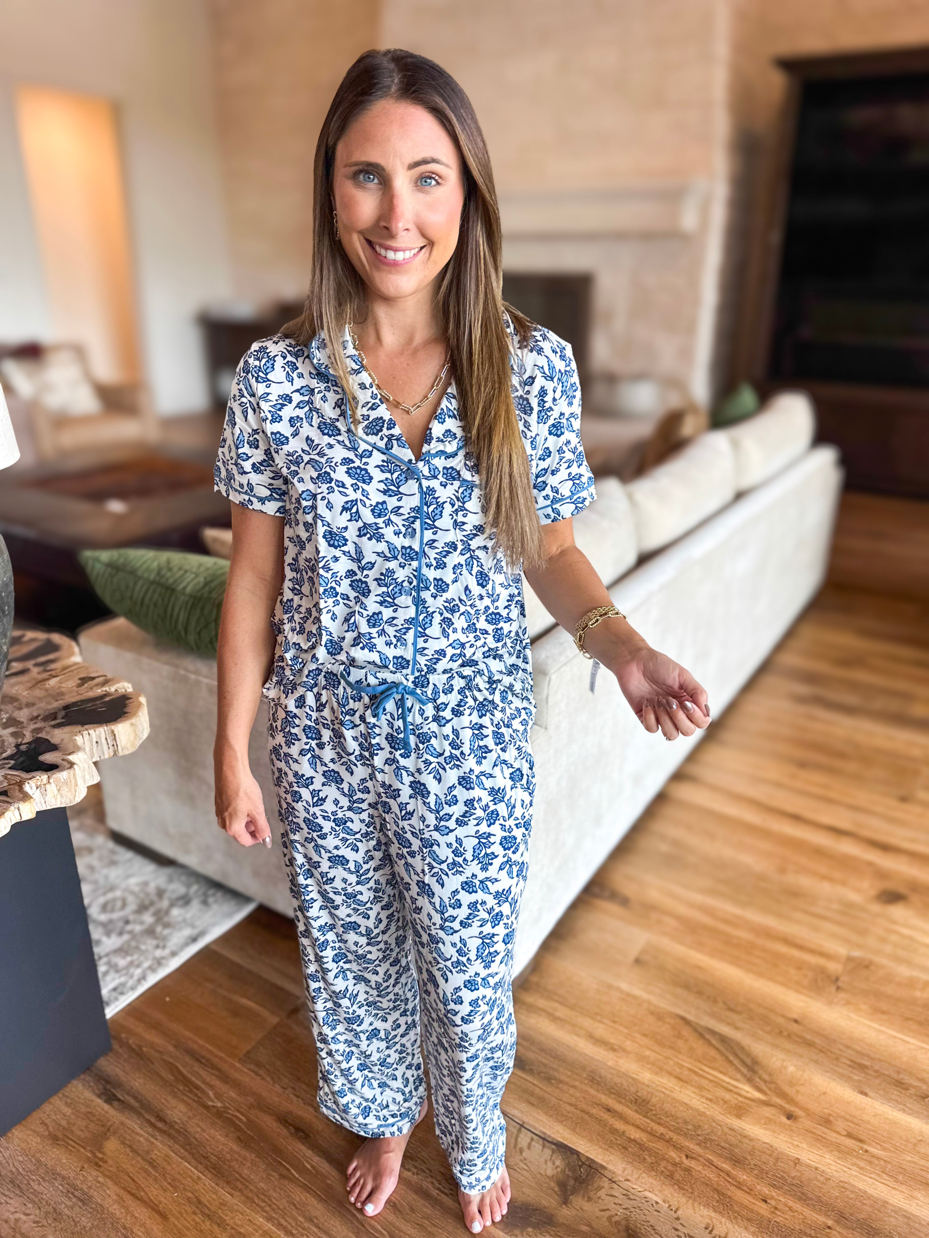 Mary Square - Ivy Navy Script PJ Pant Set-300 Athleisure/Lounge-MARY SQUARE-July & June Women's Fashion Boutique Located in San Antonio, Texas