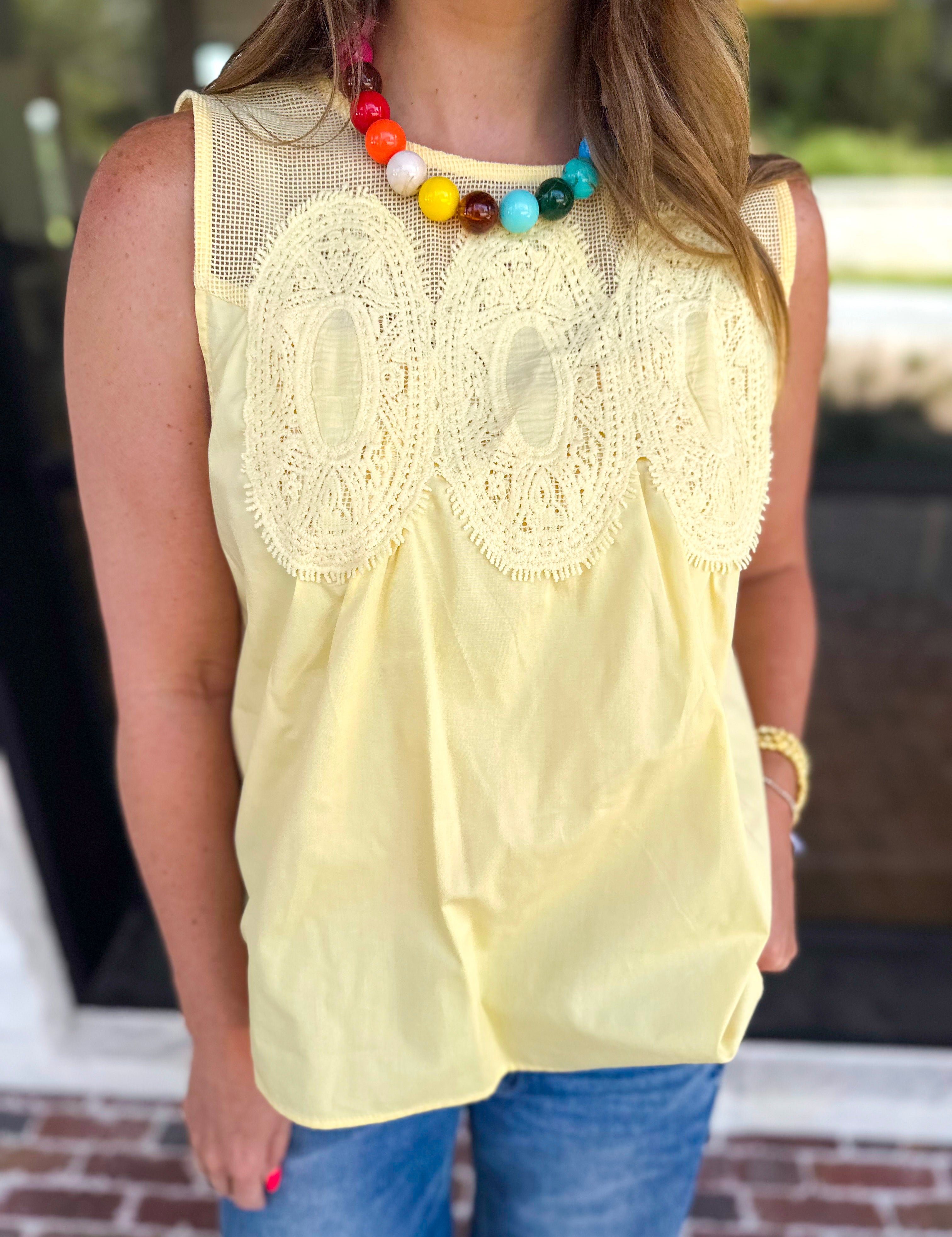 Sheer Details Tank - Butter-200 Fashion Blouses-FATE-July & June Women's Fashion Boutique Located in San Antonio, Texas