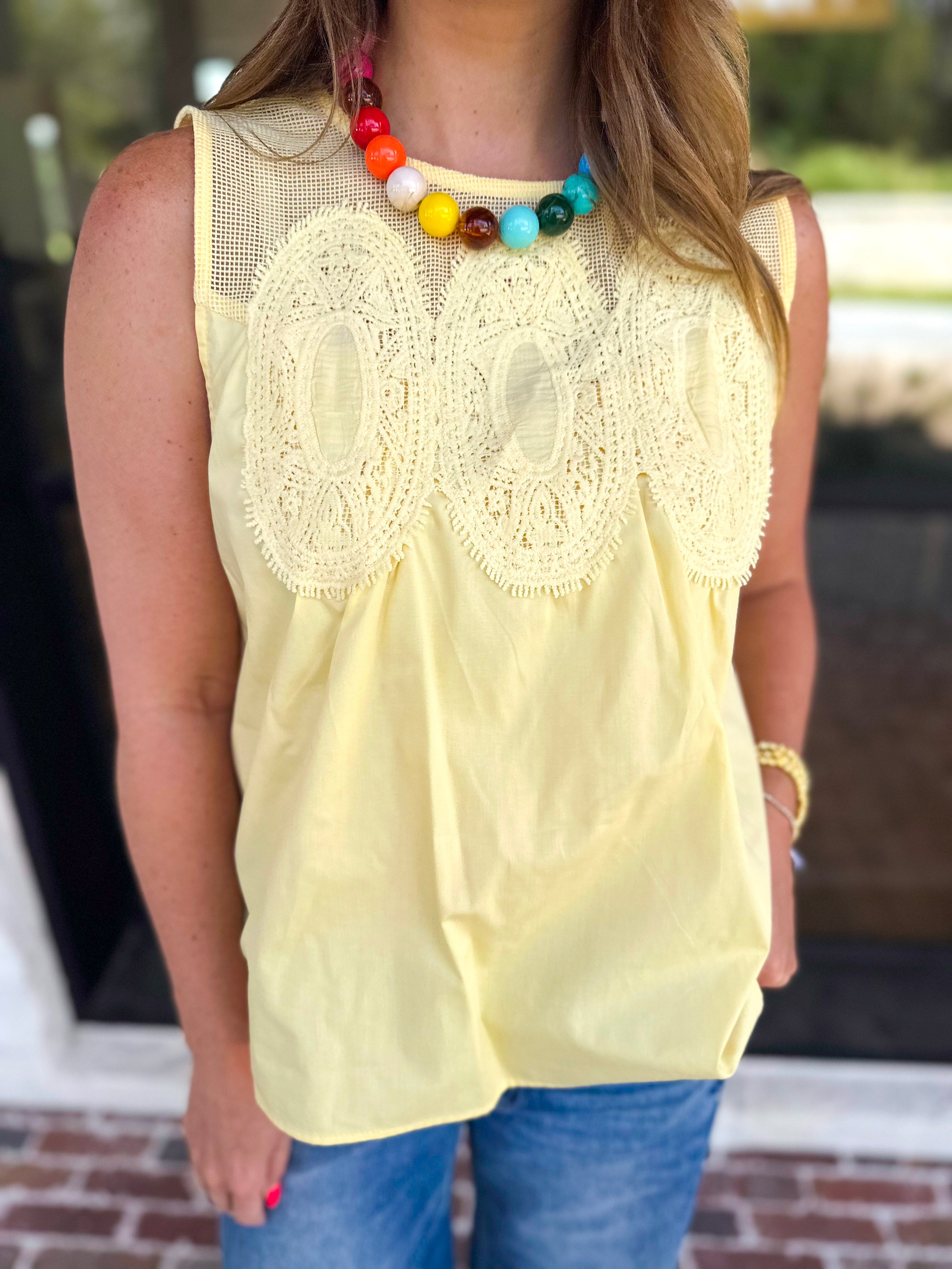 Sheer Details Tank - Butter-200 Fashion Blouses-FATE-July & June Women's Fashion Boutique Located in San Antonio, Texas