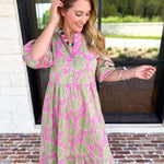 Mary Square - Riley Pink & Sage Floral Midi Dress-500 Midi-MARY SQUARE-July & June Women's Fashion Boutique Located in San Antonio, Texas