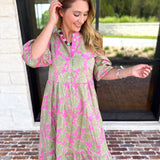 Mary Square - Riley Pink & Sage Floral Midi Dress-500 Midi-MARY SQUARE-July & June Women's Fashion Boutique Located in San Antonio, Texas