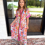 THML - Harvest Floral Button Down Midi Dress-500 Midi-THML-July & June Women's Fashion Boutique Located in San Antonio, Texas