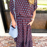 Darling in Dots Set - Brown & Blue-500 Midi-ENTRO-July & June Women's Fashion Boutique Located in San Antonio, Texas