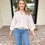 Comfy Coastal Button Down - Pink-200 Fashion Blouses-IN FEBRUARY-July & June Women's Fashion Boutique Located in San Antonio, Texas