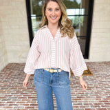 Comfy Coastal Button Down - Pink-200 Fashion Blouses-IN FEBRUARY-July & June Women's Fashion Boutique Located in San Antonio, Texas