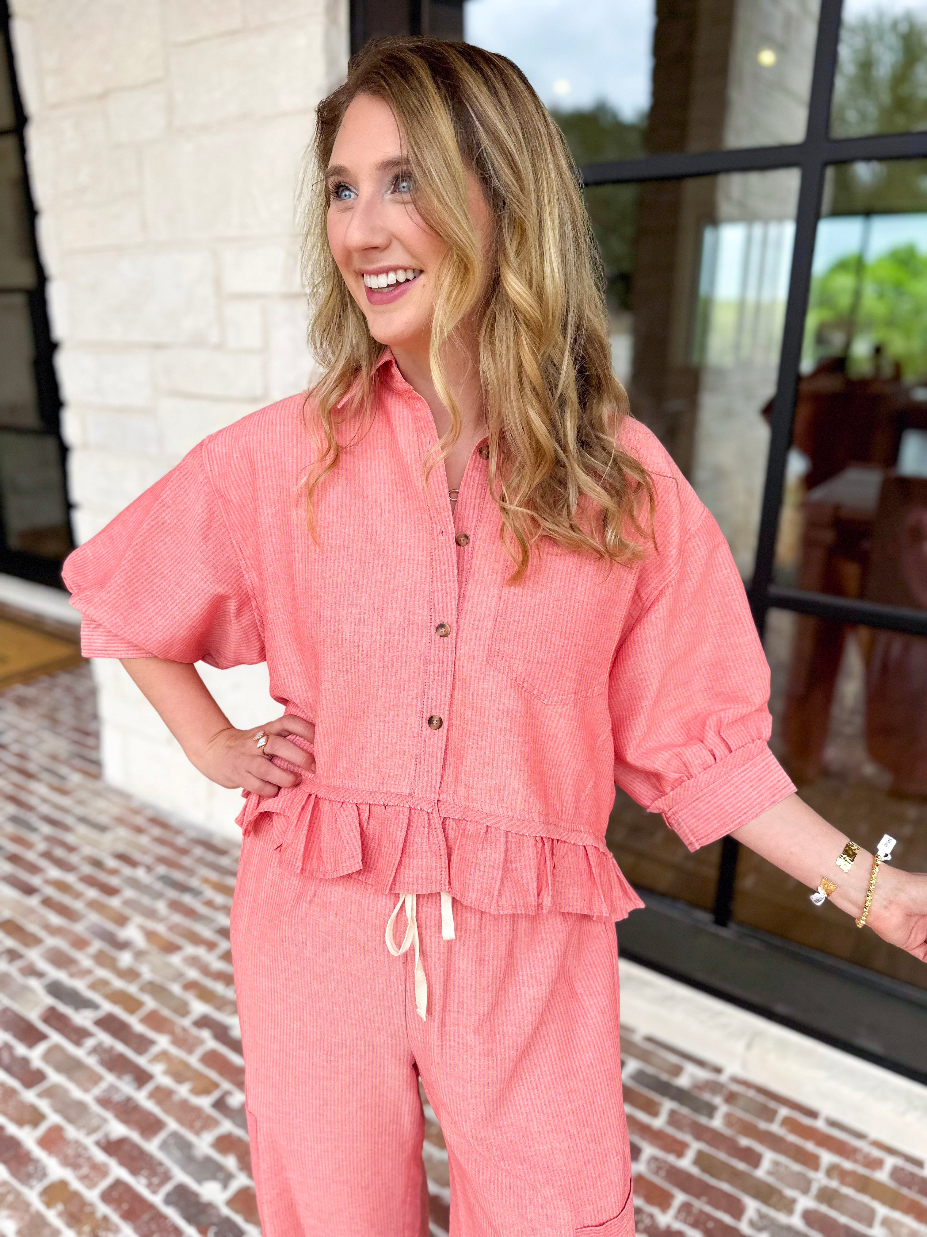 The Alys Blouse - Coral-200 Fashion Blouses-POLOGRAM-July & June Women's Fashion Boutique Located in San Antonio, Texas