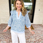 Light Blue Floral Blouse-200 Fashion Blouses-STRUT & BOLT-July & June Women's Fashion Boutique Located in San Antonio, Texas