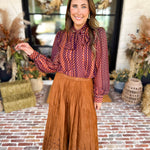 Liverpool - Fall Afterglow Neck Tie Blouse-200 Fashion Blouses-LIVERPOOL JEANS COMPANY-July & June Women's Fashion Boutique Located in San Antonio, Texas