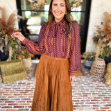 Liverpool - Fall Afterglow Neck Tie Blouse-200 Fashion Blouses-LIVERPOOL JEANS COMPANY-July & June Women's Fashion Boutique Located in San Antonio, Texas
