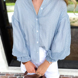 Breezy Gingham Blouse - Dusty Blue-200 Fashion Blouses-FATE-July & June Women's Fashion Boutique Located in San Antonio, Texas