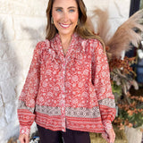 Posey Spiced Apricot Floral Blouse-200 Fashion Blouses-FATE-July & June Women's Fashion Boutique Located in San Antonio, Texas