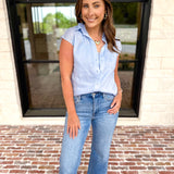 Current Air - The Linen Cap Sleeve Top - Pale Blue-200 Fashion Blouses-CURRENT AIR CLOTHING-July & June Women's Fashion Boutique Located in San Antonio, Texas