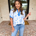 The Anderson Blouse - Blue-200 Fashion Blouses-POLOGRAM-July & June Women's Fashion Boutique Located in San Antonio, Texas