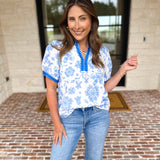 The Anderson Blouse - Blue-200 Fashion Blouses-POLOGRAM-July & June Women's Fashion Boutique Located in San Antonio, Texas
