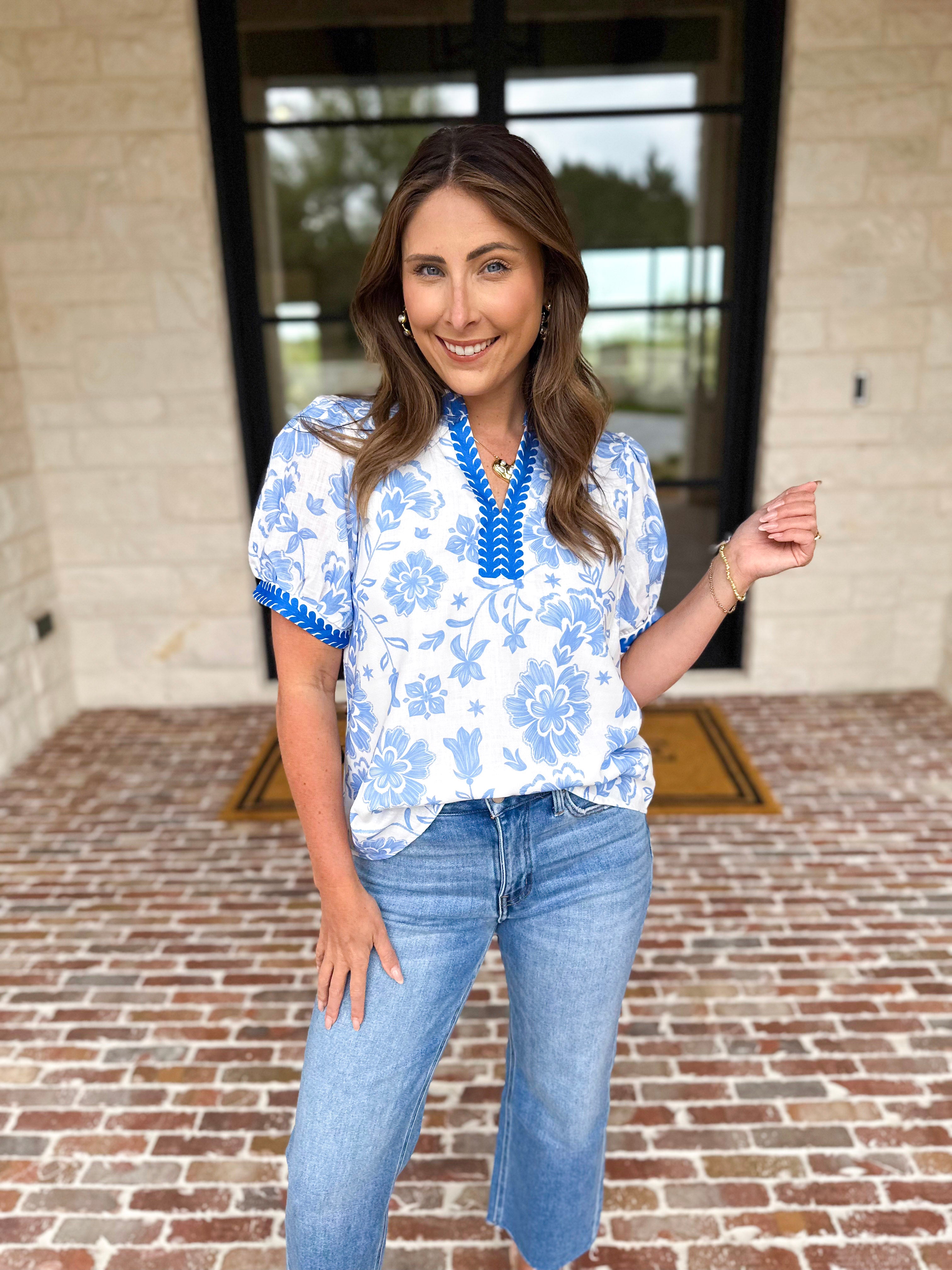 The Anderson Blouse - Blue-200 Fashion Blouses-POLOGRAM-July & June Women's Fashion Boutique Located in San Antonio, Texas
