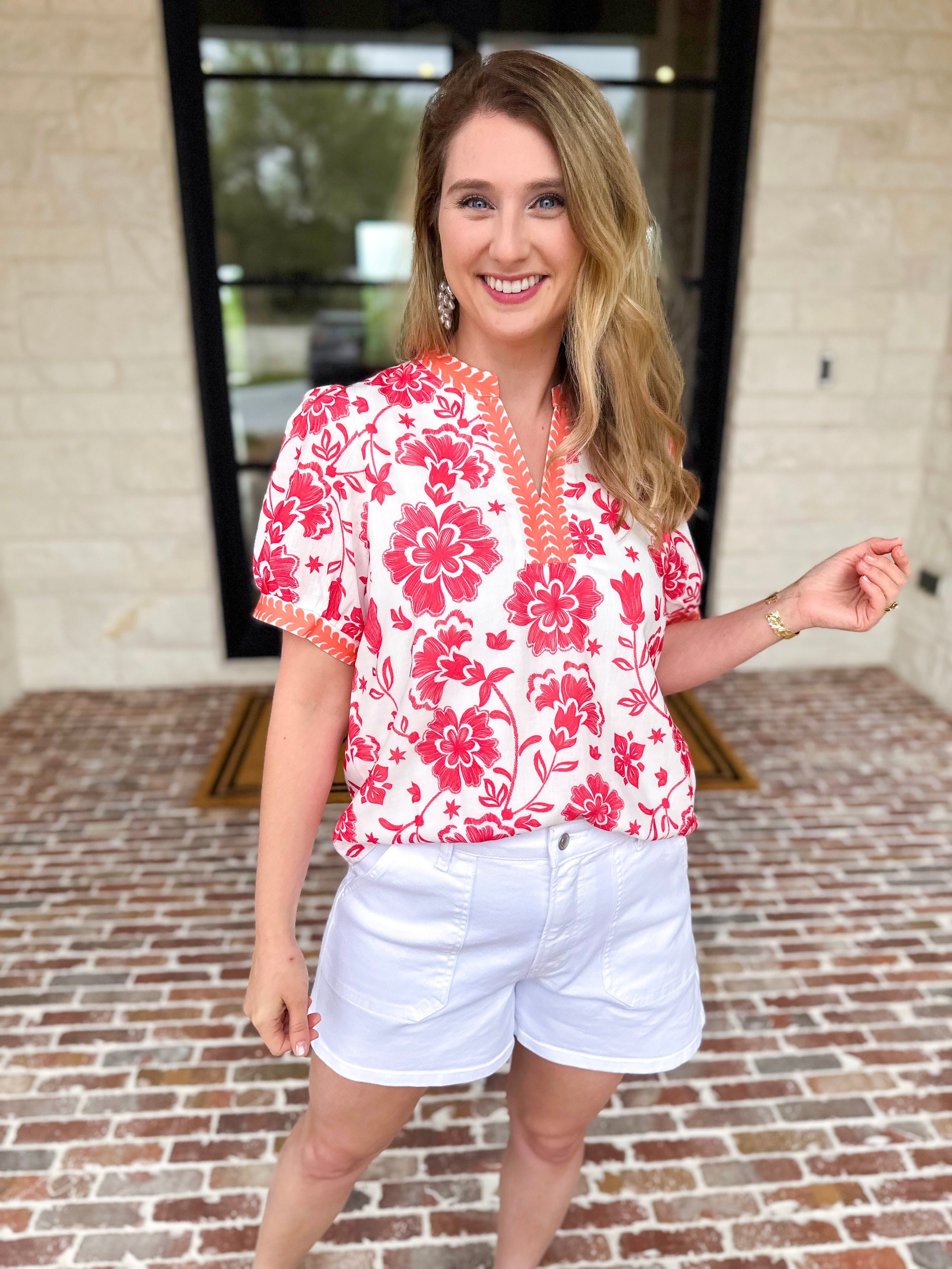 The Anderson Blouse - Red-200 Fashion Blouses-POLOGRAM-July & June Women's Fashion Boutique Located in San Antonio, Texas