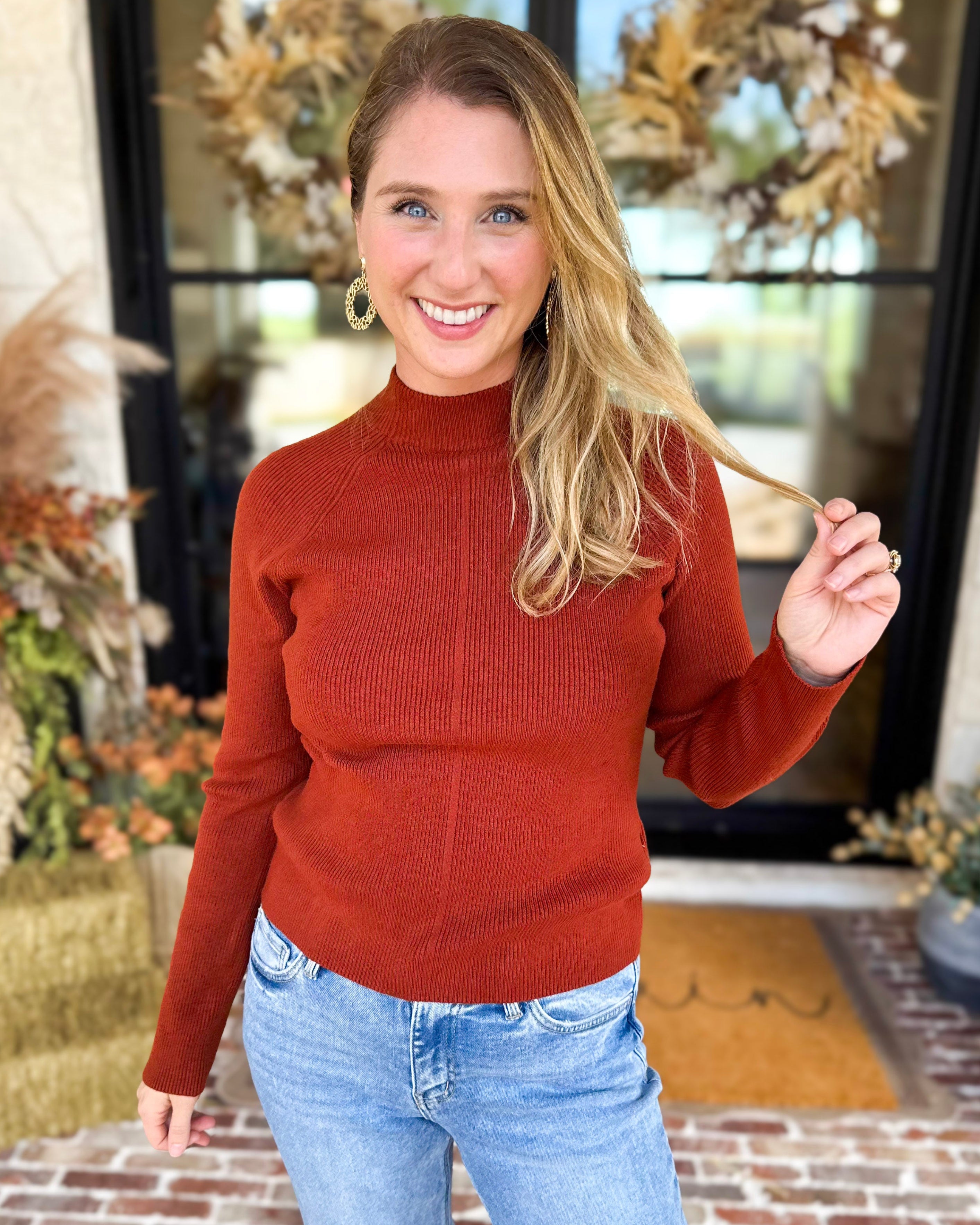Liverpool - Warm Cayenne Turtleneck Sweater-230 Sweaters/Cardis-LIVERPOOL JEANS COMPANY-July & June Women's Fashion Boutique Located in San Antonio, Texas