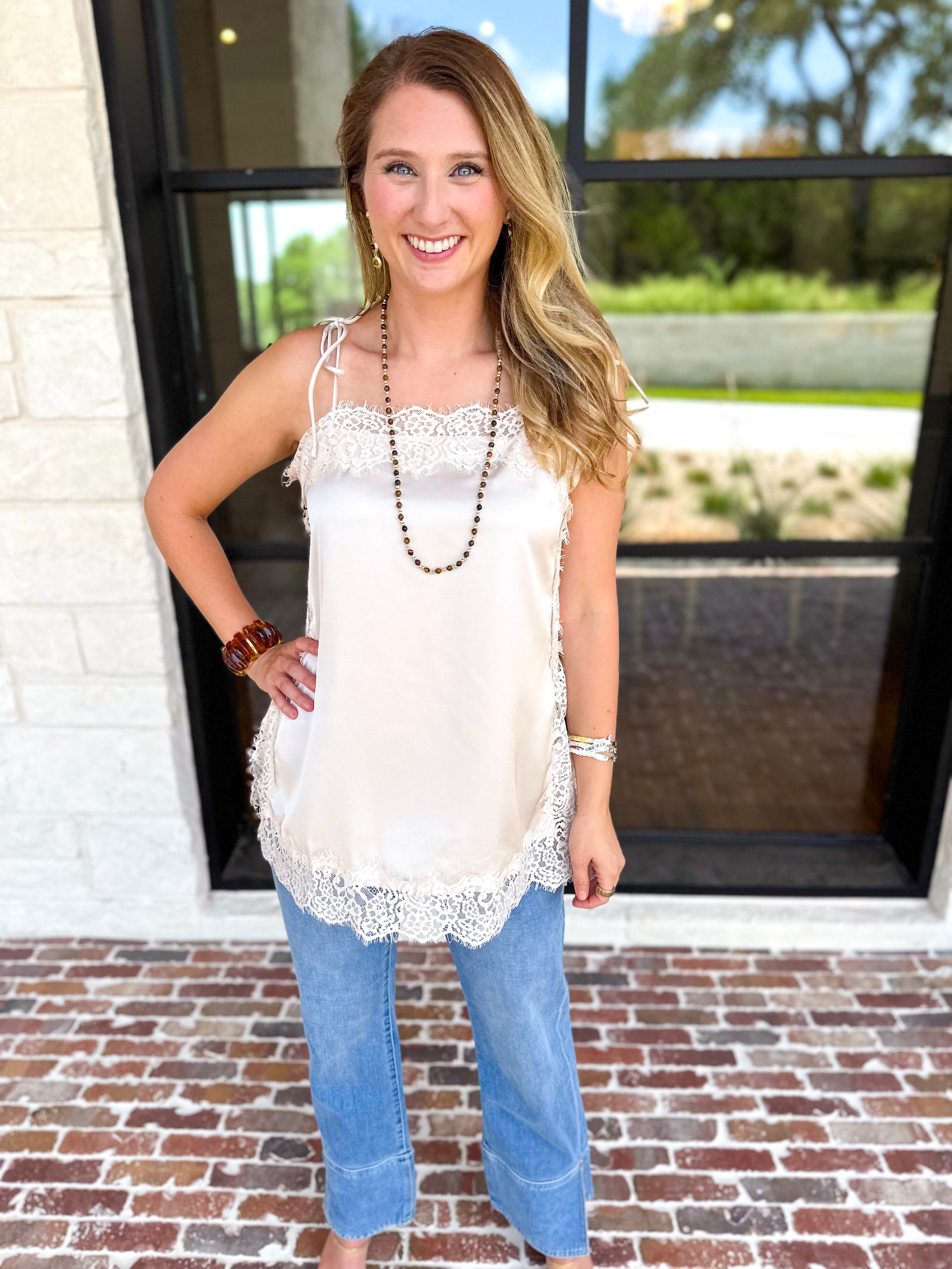 Date Night Lace Cami - Almond-200 Fashion Blouses-ENTRO-July & June Women's Fashion Boutique Located in San Antonio, Texas