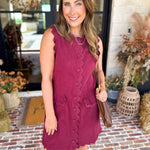 Weekend Plans Ric Rac Mini Dress - Wine-510 Mini-ENTRO-July & June Women's Fashion Boutique Located in San Antonio, Texas