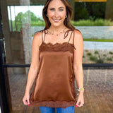 Date Night Lace Cami - Brown-200 Fashion Blouses-ENTRO-July & June Women's Fashion Boutique Located in San Antonio, Texas