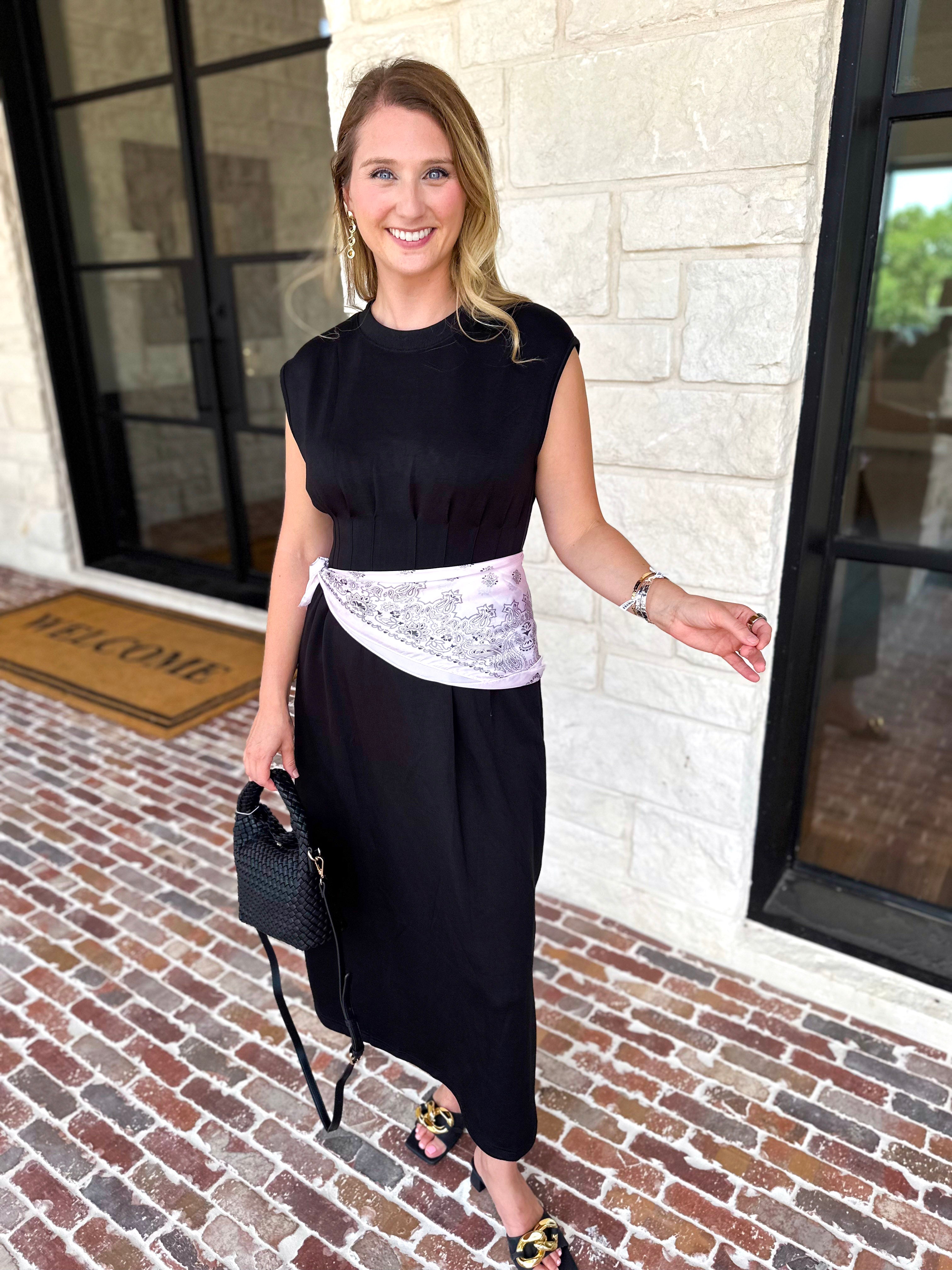 Polished Pin-Tuck Midi Dress-500 Midi-ENTRO-July & June Women's Fashion Boutique Located in San Antonio, Texas