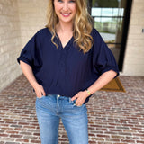 Braided Blouse - Navy-200 Fashion Blouses-ENTRO-July & June Women's Fashion Boutique Located in San Antonio, Texas