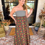 Floral & Stripes Strapless Maxi Dress-500 Midi-TCEC-July & June Women's Fashion Boutique Located in San Antonio, Texas