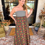 Floral & Stripes Strapless Maxi Dress-500 Midi-TCEC-July & June Women's Fashion Boutique Located in San Antonio, Texas