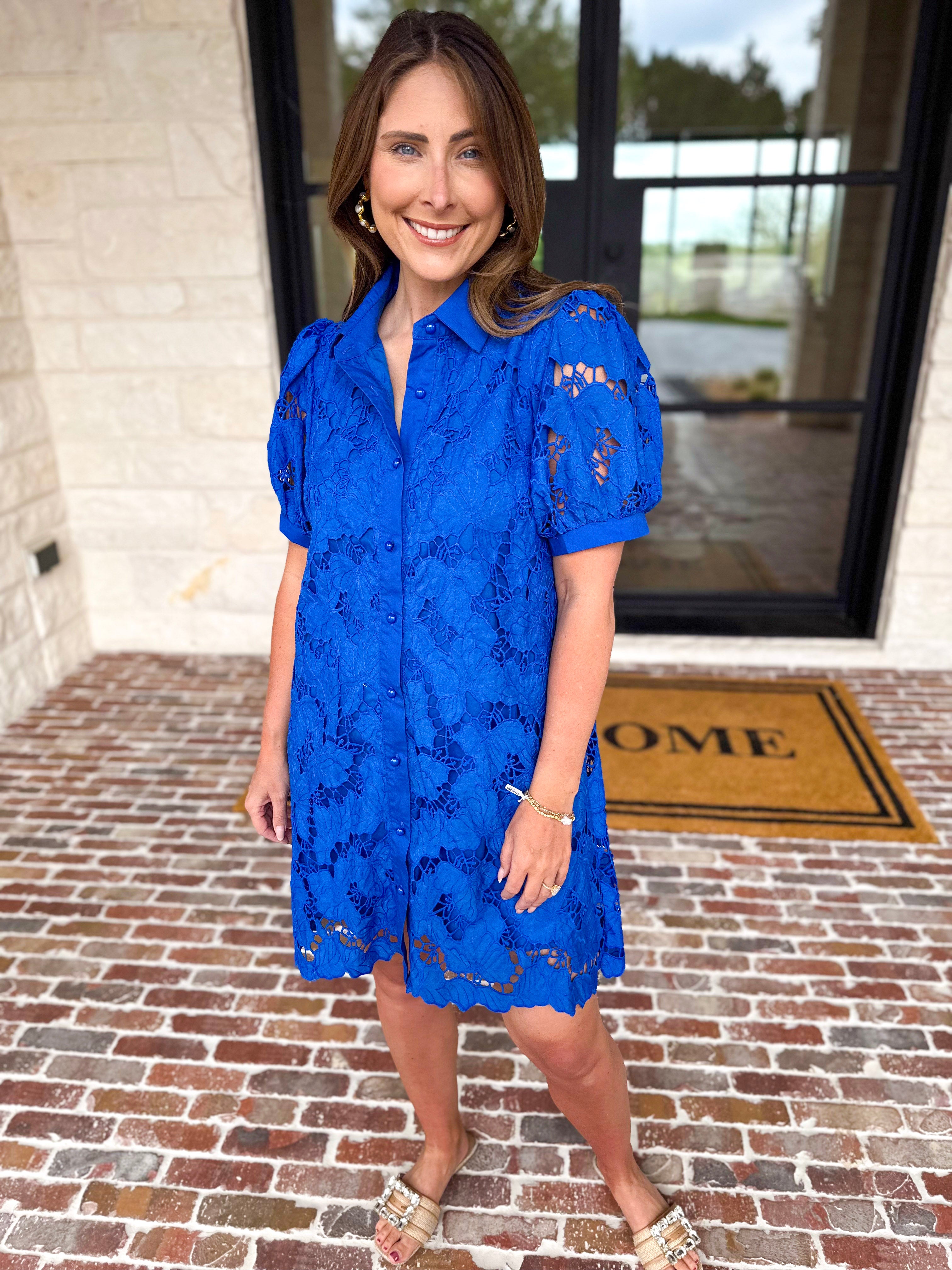 Anna Lace Mini Dress - Royal Blue-510 Mini-JODIFL-July & June Women's Fashion Boutique Located in San Antonio, Texas