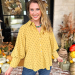 Golden Bubble Sleeve Blouse-200 Fashion Blouses-JODIFL-July & June Women's Fashion Boutique Located in San Antonio, Texas