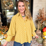 Golden Bubble Sleeve Blouse-200 Fashion Blouses-JODIFL-July & June Women's Fashion Boutique Located in San Antonio, Texas
