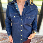 Liverpool - The Dakota Denim Button Down-200 Fashion Blouses-LIVERPOOL JEANS COMPANY-July & June Women's Fashion Boutique Located in San Antonio, Texas