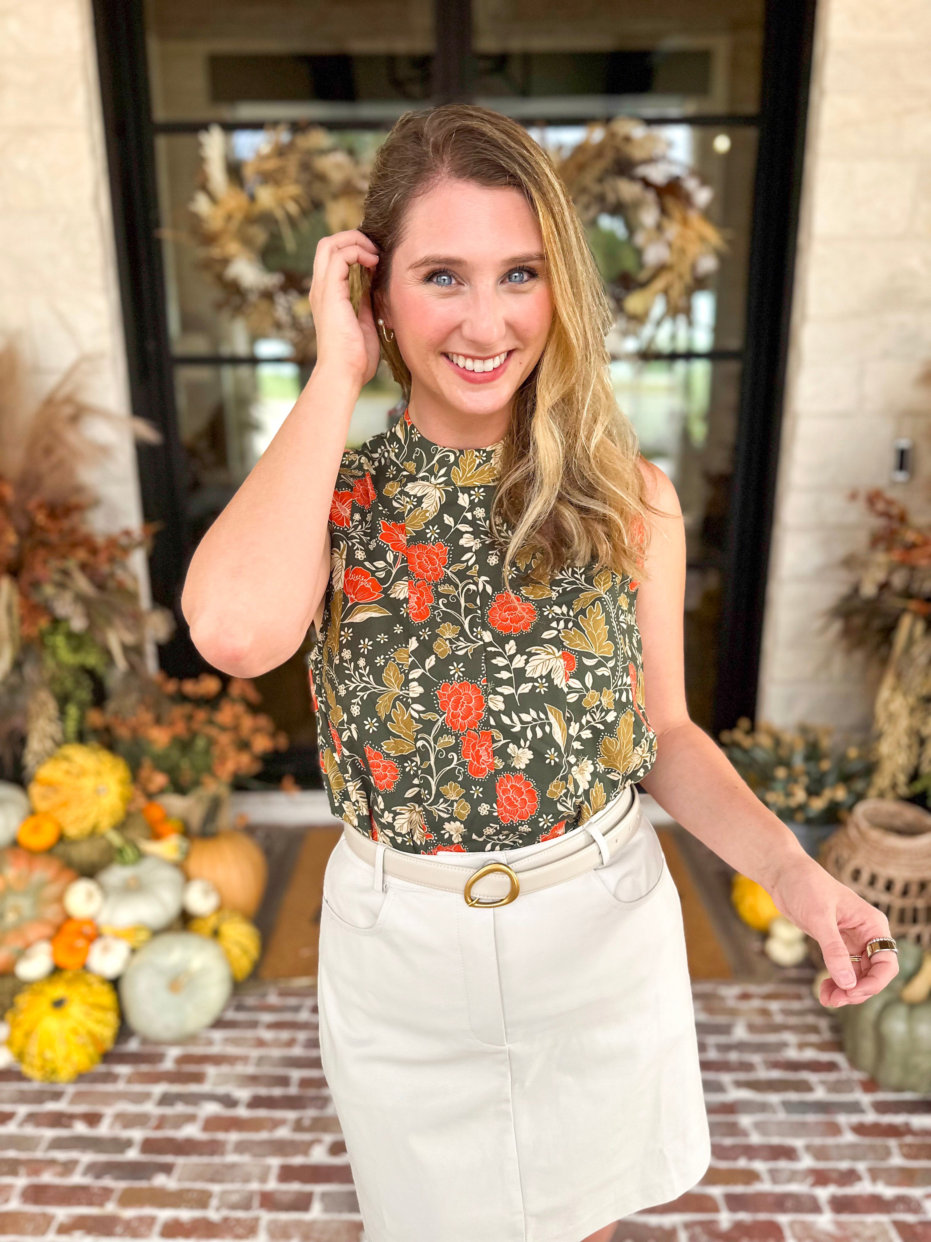 THML - Marigold Garden Sleevless Blouse-200 Fashion Blouses-THML-July & June Women's Fashion Boutique Located in San Antonio, Texas