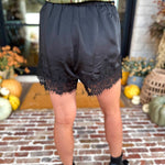 Satin Date Night Black Lace Shorts-410 Shorts/Skirts-TCEC-July & June Women's Fashion Boutique Located in San Antonio, Texas