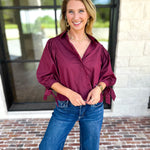The Campbell Button Down Blouse - Merlot-200 Fashion Blouses-ENTRO-July & June Women's Fashion Boutique Located in San Antonio, Texas
