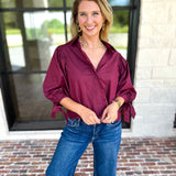 The Campbell Button Down Blouse - Merlot-200 Fashion Blouses-ENTRO-July & June Women's Fashion Boutique Located in San Antonio, Texas