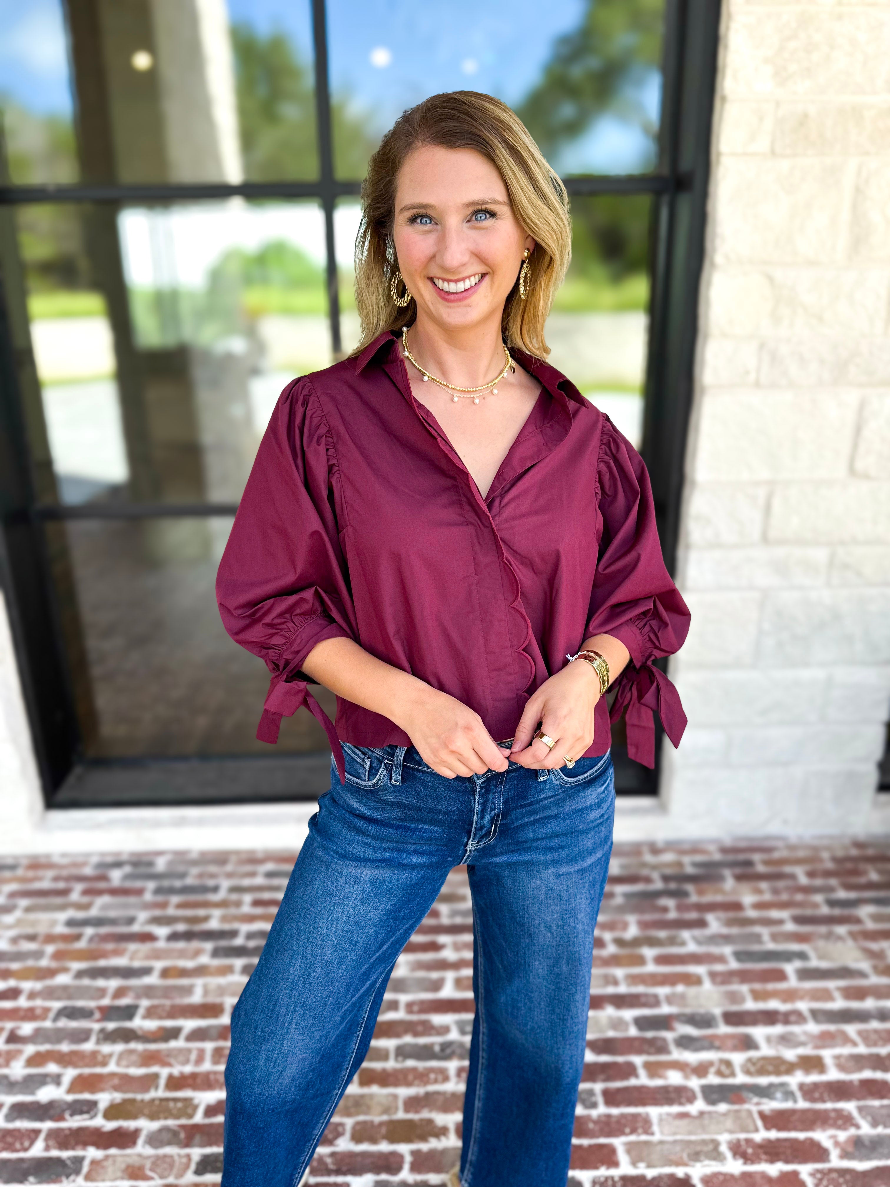 The Campbell Button Down Blouse - Merlot-200 Fashion Blouses-ENTRO-July & June Women's Fashion Boutique Located in San Antonio, Texas