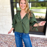 The Campbell Button Down Blouse - Forest-200 Fashion Blouses-ENTRO-July & June Women's Fashion Boutique Located in San Antonio, Texas